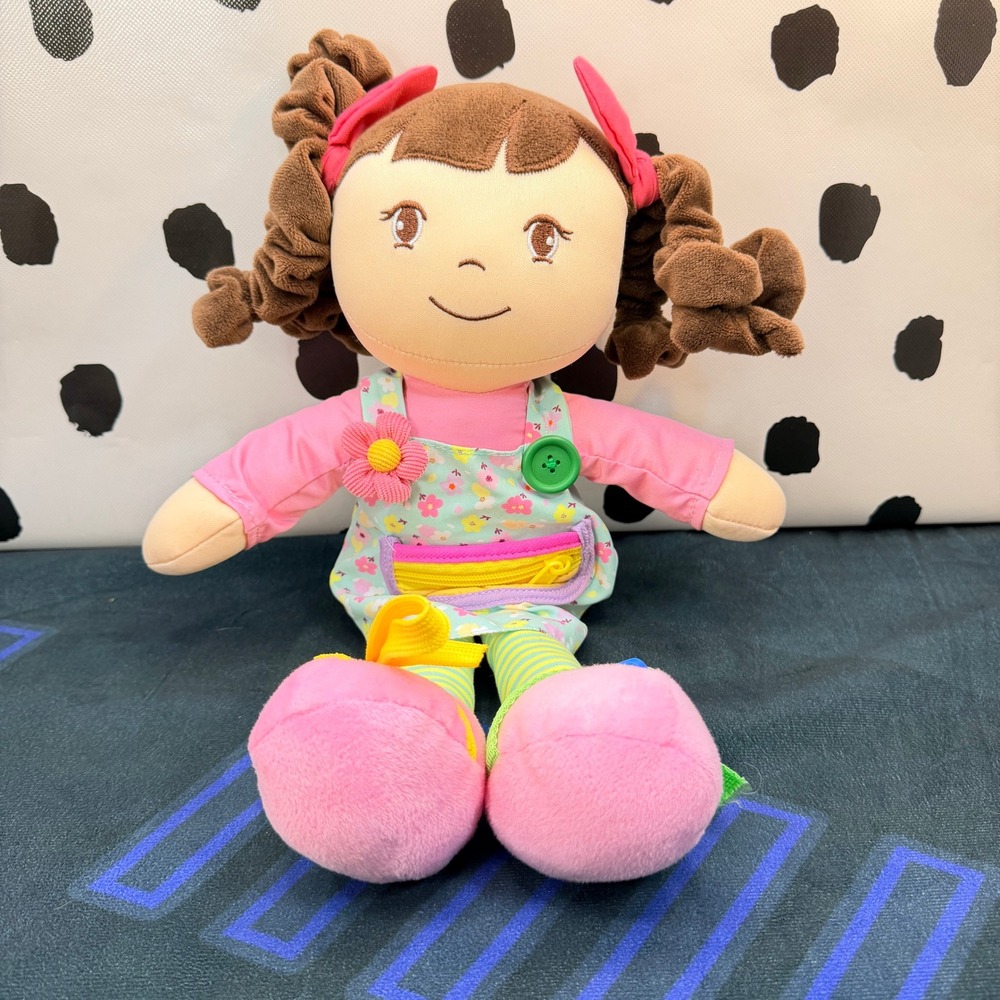 Linzy Plush Sensory Learning Doll Kids Pink Floral Dress Brunette Hair
